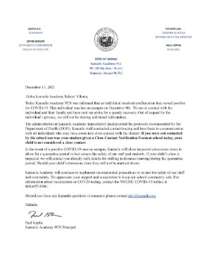 12/13/21 Community Letter - Postive Covid-19 Case